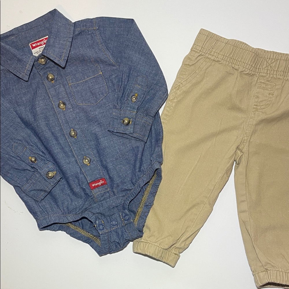 Wrangler Denim Blue Bodysuit and Khaki Pants Set